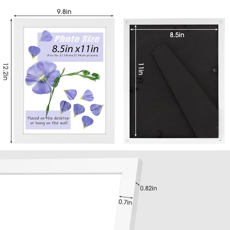 Frametory, 8.5x11 Picture Frame with Glass, Tabletop & Wall Horizontal or Vertical Display, 8 1/2 x 11 Photo Frame for Diploma, Documents (White, 2-Pack) - Image 3